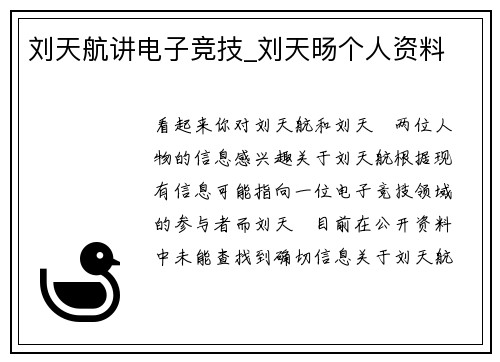 刘天航讲电子竞技_刘天旸个人资料
